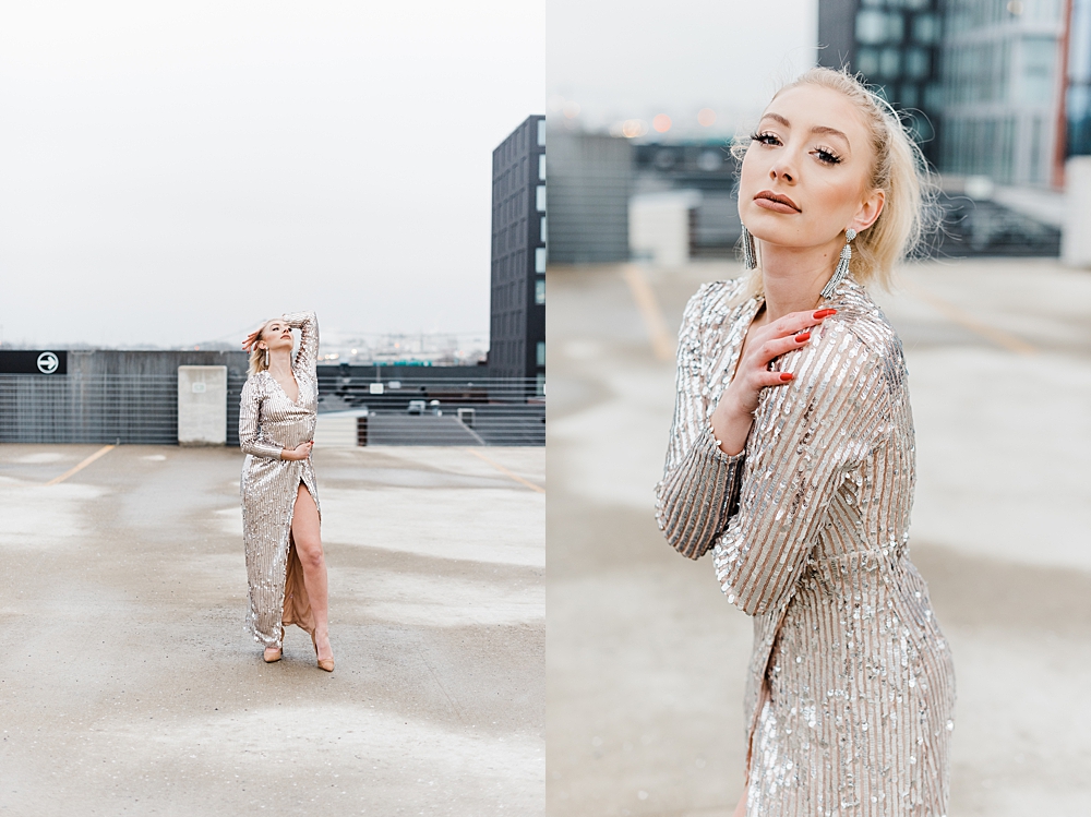 Silver Gown, Columbus Model, Rooftop